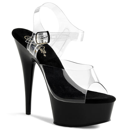 Pleaser DELIGHT-608 Clear / Black Peep Toe Platform Sandals - 6 Inch Heels Clear Black