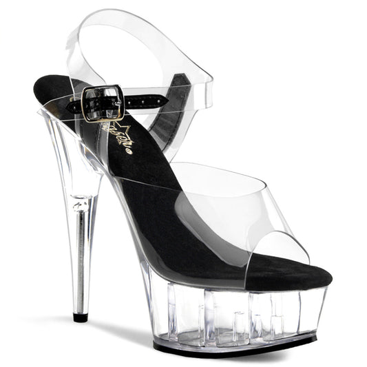 DELIGHT-608 6" Heel Clear and Black Stripper Platforms High Heels