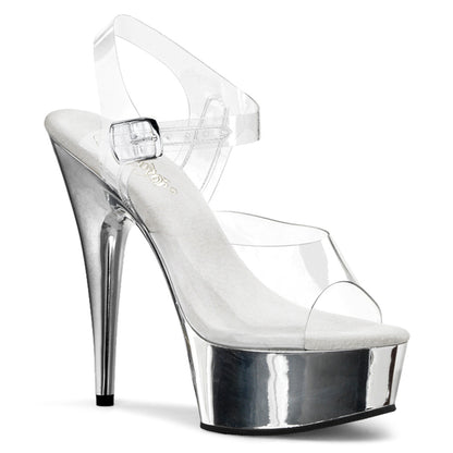 Pleaser DELIGHT-608 Clear / Silver Chrome Peep Toe Platform Sandals - 6 Inch Heels
