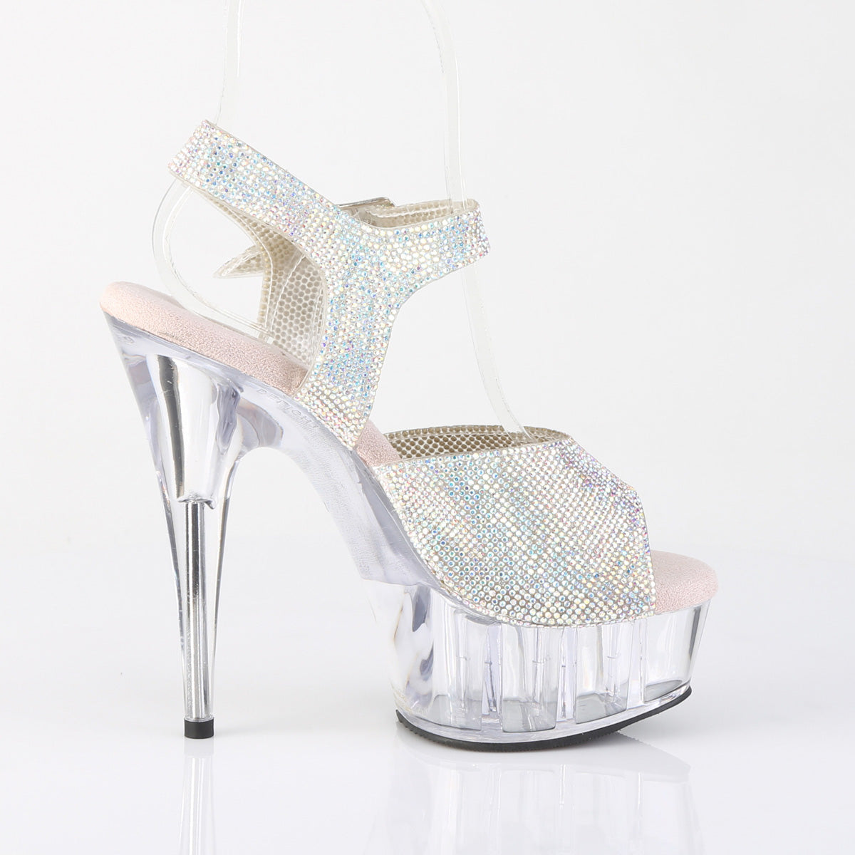 Pleaser DELIGHT-608N-Rhinestones Silver Aurora Borealis Rhinestones / Clear Rhinestone Platform Sandals - 6 Inch Heels