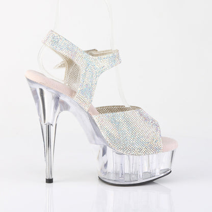 Pleaser DELIGHT-608N-Rhinestones Silver Aurora Borealis Rhinestones / Clear Rhinestone Platform Sandals - 6 Inch Heels