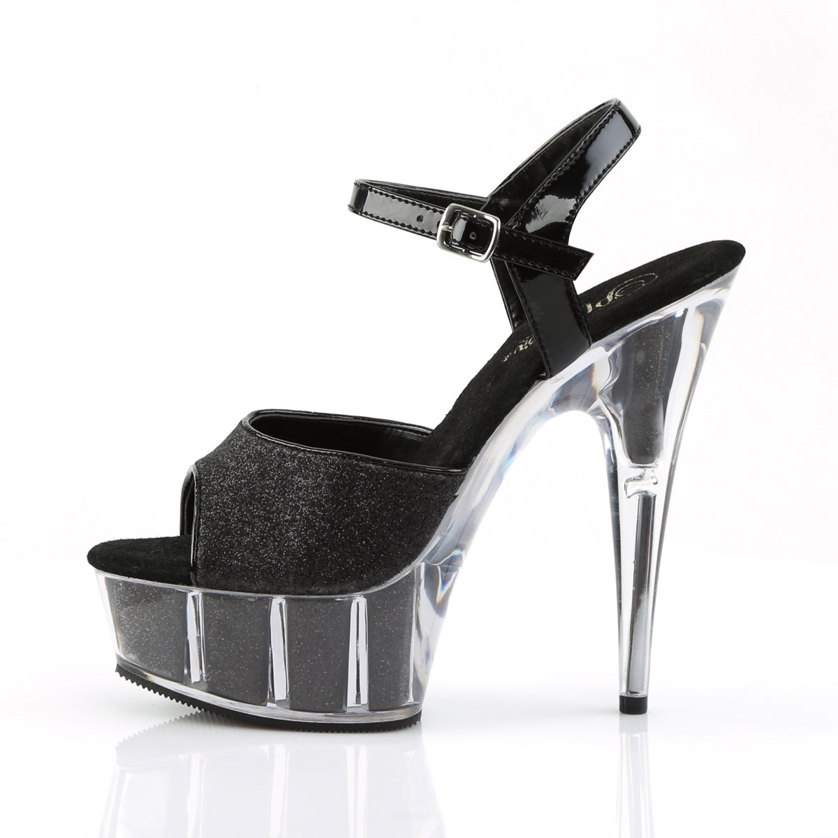 DELIGHT-609-5G 6" Heel Black Glitter  Stripper Platforms High Heels