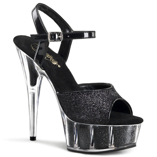 DELIGHT-609-5G 6" Heel Black Glitter  Stripper Platforms High Heels