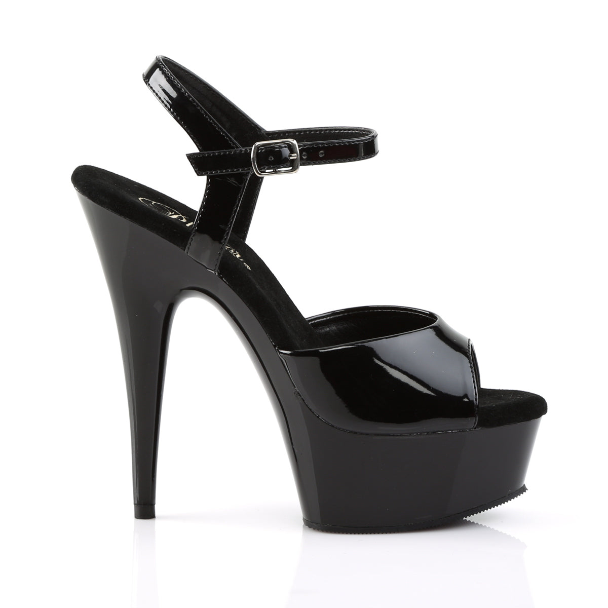 Pleaser DELIGHT-609 Black Peep Toe Platform Sandals - 6 Inch Heels