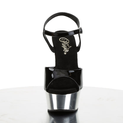 Pleaser DELIGHT-609 Black / Silver Chrome Peep Toe Platform Sandals - 6 Inch Heels