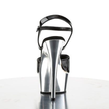 Pleaser DELIGHT-609 Black / Silver Chrome Peep Toe Platform Sandals - 6 Inch Heels