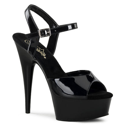 Pleaser DELIGHT-609 Black Peep Toe Platform Sandals - 6 Inch Heels Black Patent