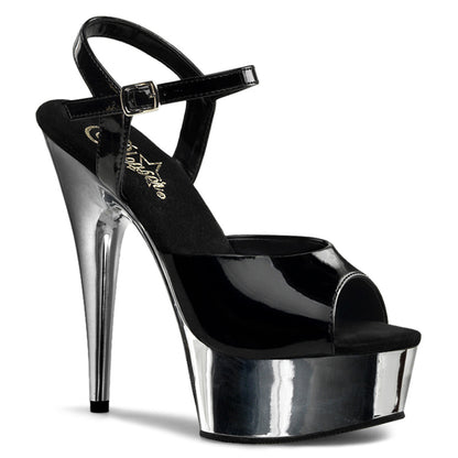 Pleaser DELIGHT-609 Black / Silver Chrome Peep Toe Platform Sandals - 6 Inch Heels