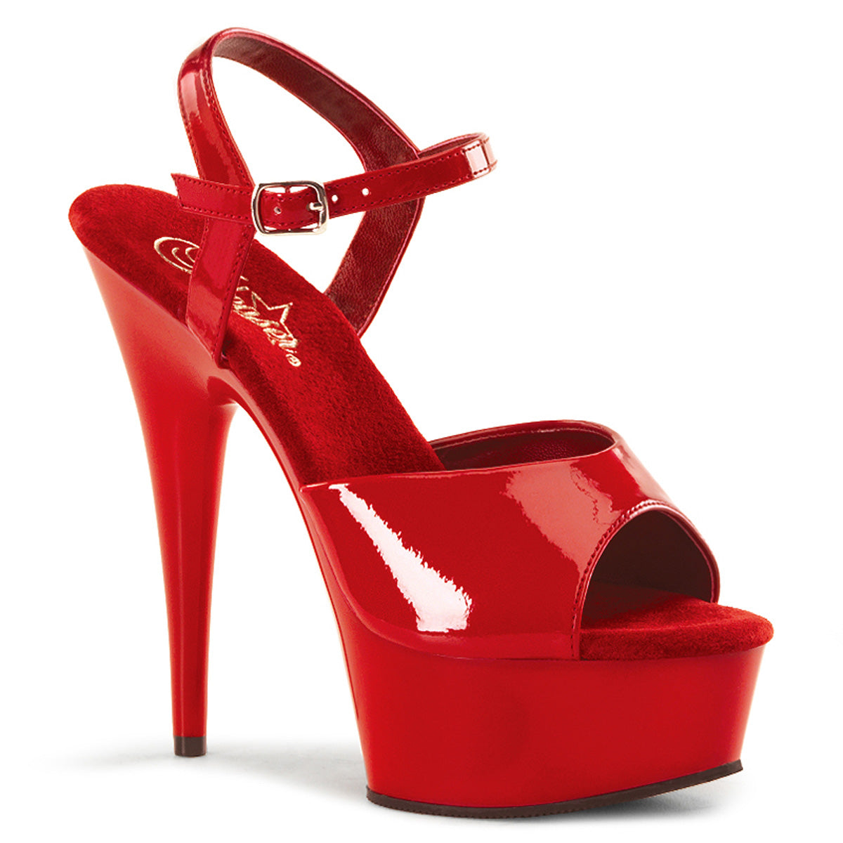 Pleaser DELIGHT-609 Red Peep Toe Platform Sandals - 6 Inch Heels