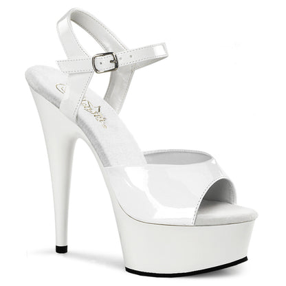 Pleaser DELIGHT-609 White Peep Toe Platform Sandals - 6 Inch Heels White Patent