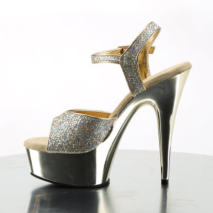 DELIGHT-609G 6 Inch Heel Gold Glitter  Stripper Platforms High Heels