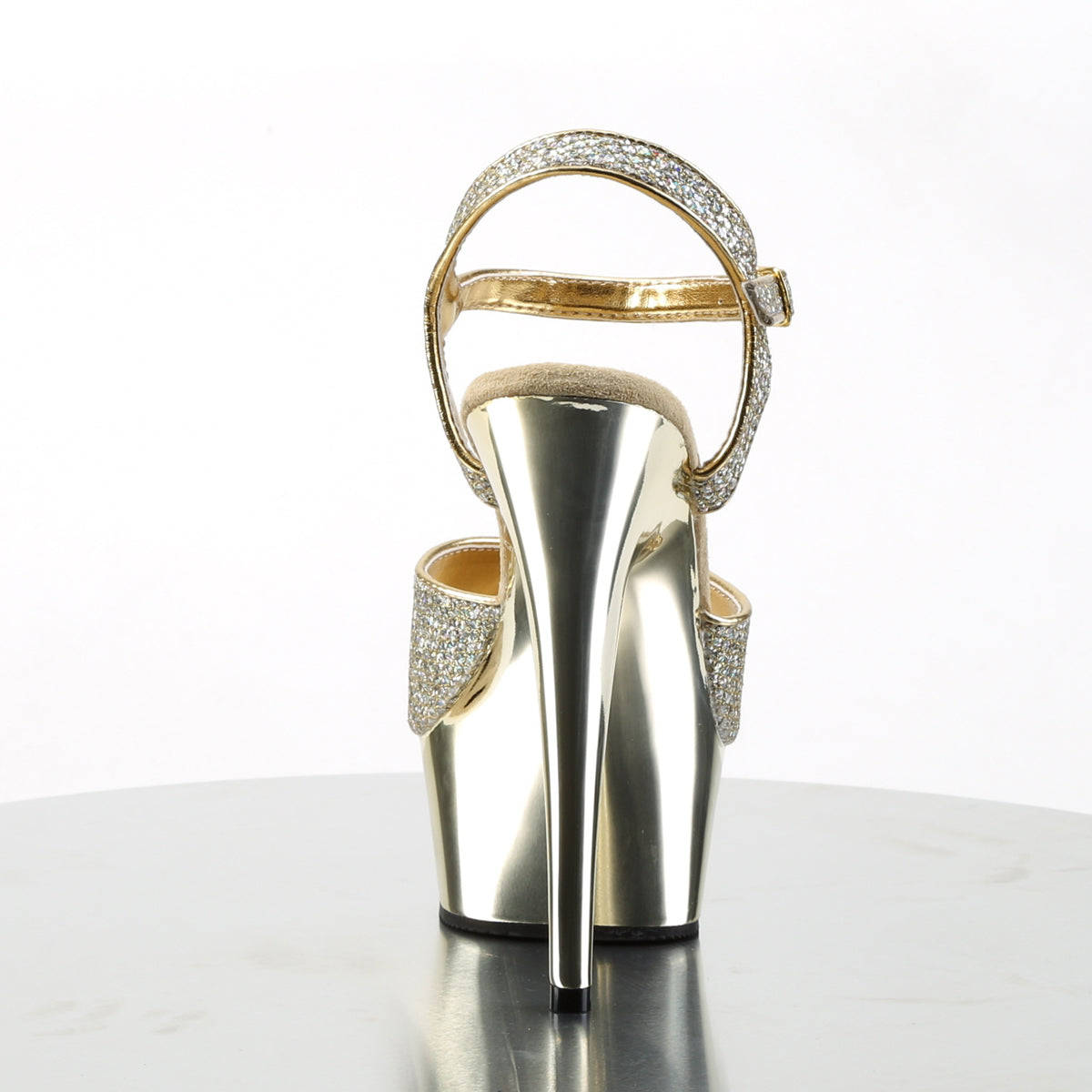 Pleaser DELIGHT-609G Gold Multicolour Glitter / Gold Chrome Glitter Peep Toe Platform Sandals - 6 Inch Heels