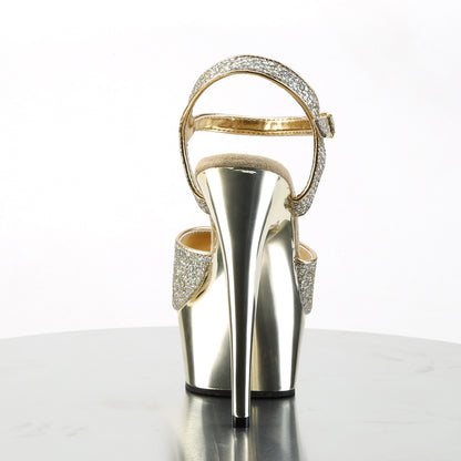 Pleaser DELIGHT-609G Gold Multicolour Glitter / Gold Chrome Glitter Peep Toe Platform Sandals - 6 Inch Heels