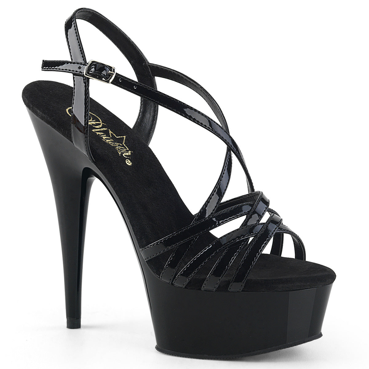 Pleaser DELIGHT-613 Black Platform Sandals - 6 Inch Heels
