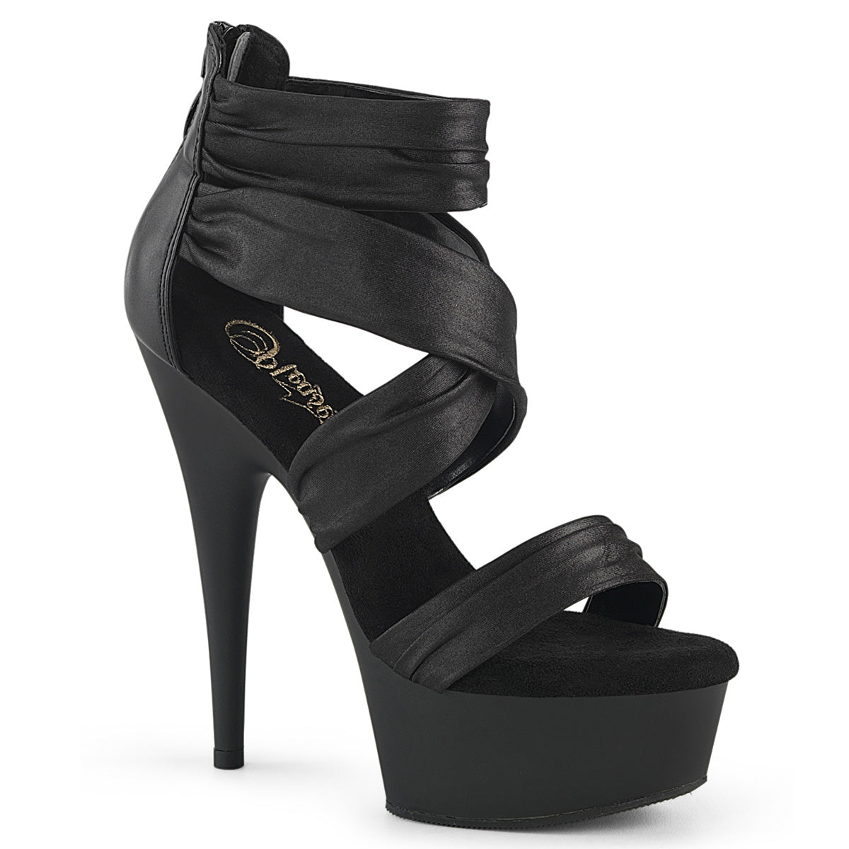 DELIGHT-620 Pleaser Black 6 Inch Pole Dance Platform Shoes Blk Faux Le-Fabric Blk Matte