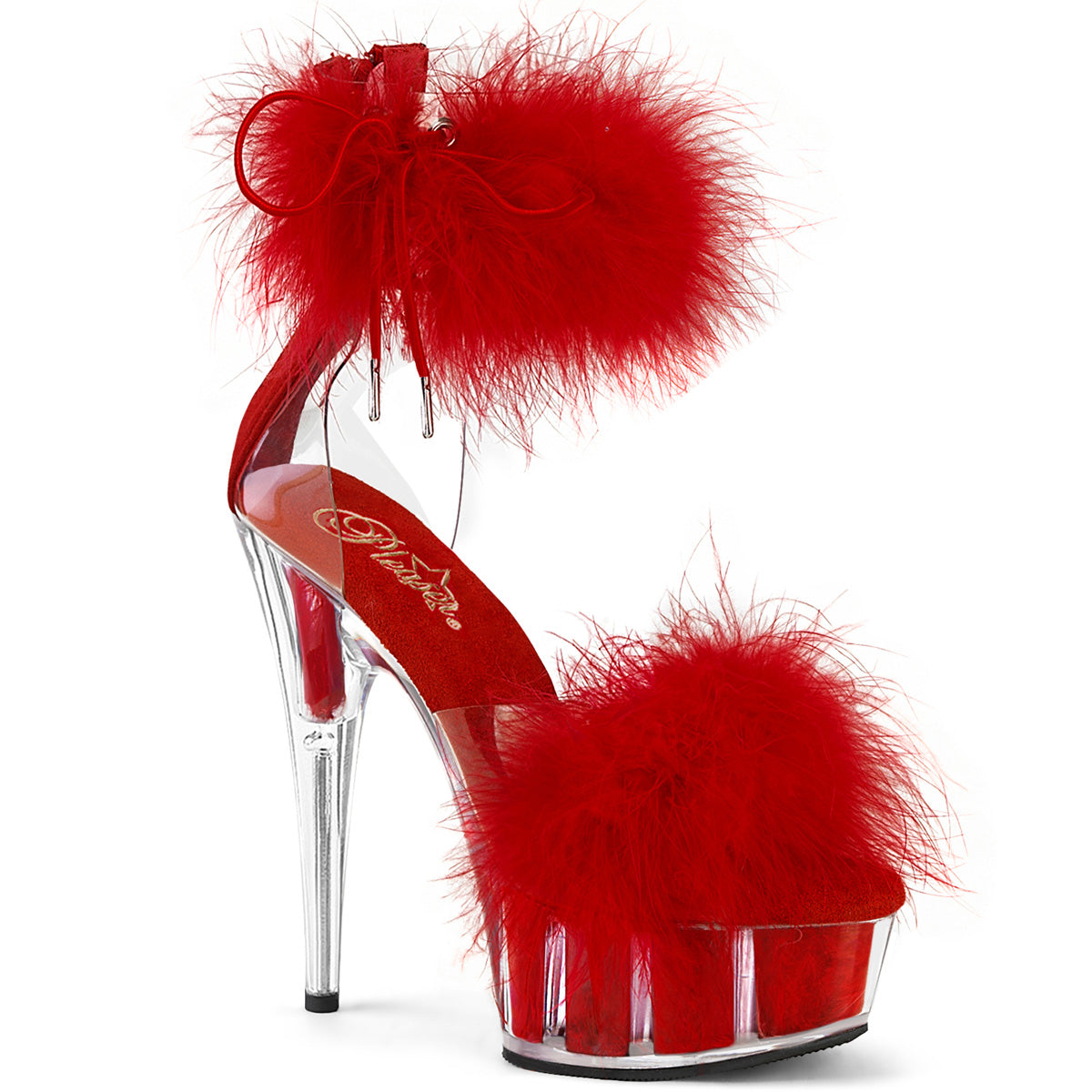 DELIGHT-624F Pleaser Red 6 Inch Fetish Dancer Platform Shoes Clr-Red Fur M
