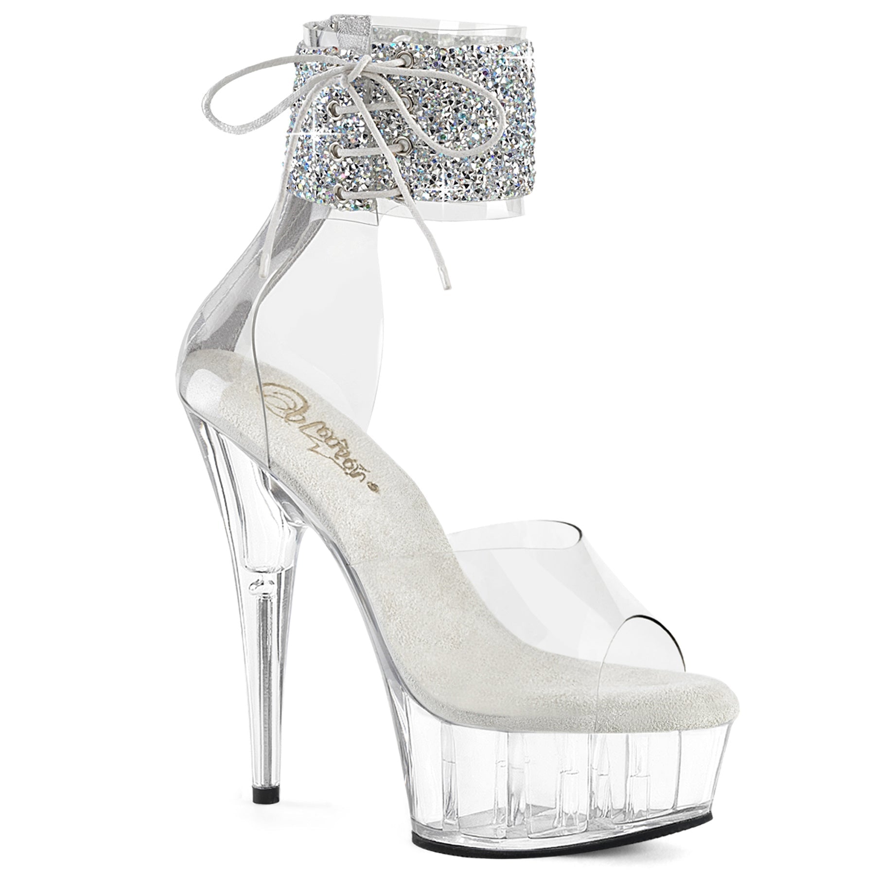 DELIGHT-624RS-02 Pleaser Clear 6 Inch Strippers Platform Shoes Clr-Slv AB RS Clr