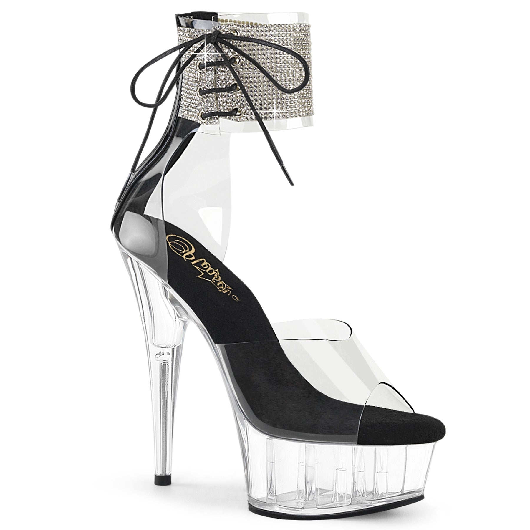 DELIGHT-624RS Pleaser Clear 6 Inch Fetish Platform Shoes Clr-Blk Clr