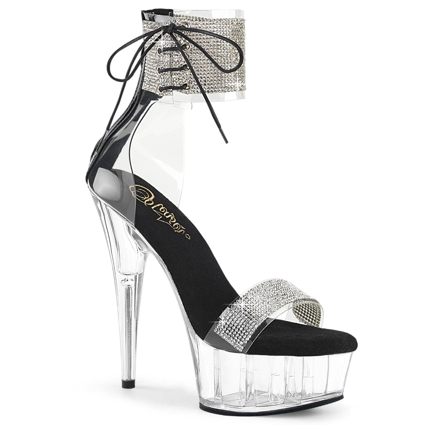 DELIGHT-627RS Pleaser Clear 6 Inch Glamour Platform Shoes Clr-Blk Clr