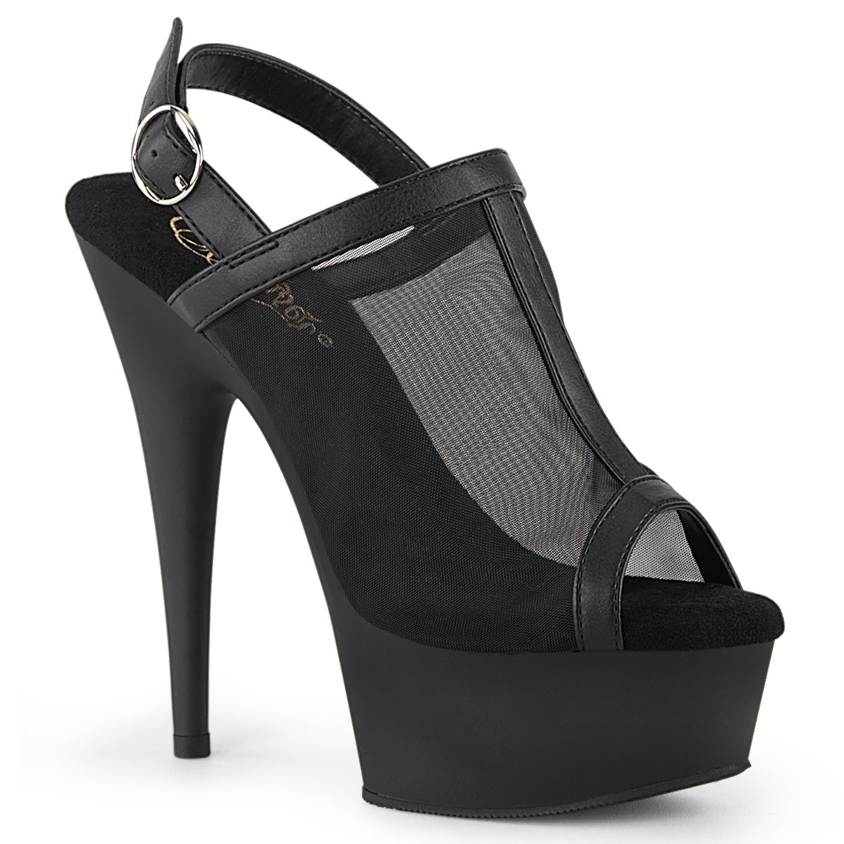DELIGHT-636 Pleaser Black 6 Inch Strippers Platform Shoes Blk Faux Le-Mesh Blk Matte