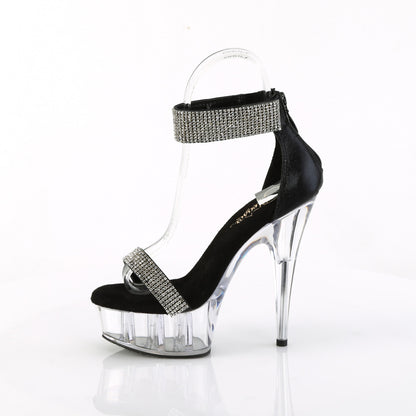 Pleaser DELIGHT-641 Black Shimmery Fabric / Clear Rhinestone Platform Sandals - 6 Inch Heels