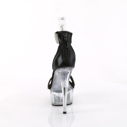 Pleaser DELIGHT-641 Black Shimmery Fabric / Clear Rhinestone Platform Sandals - 6 Inch Heels