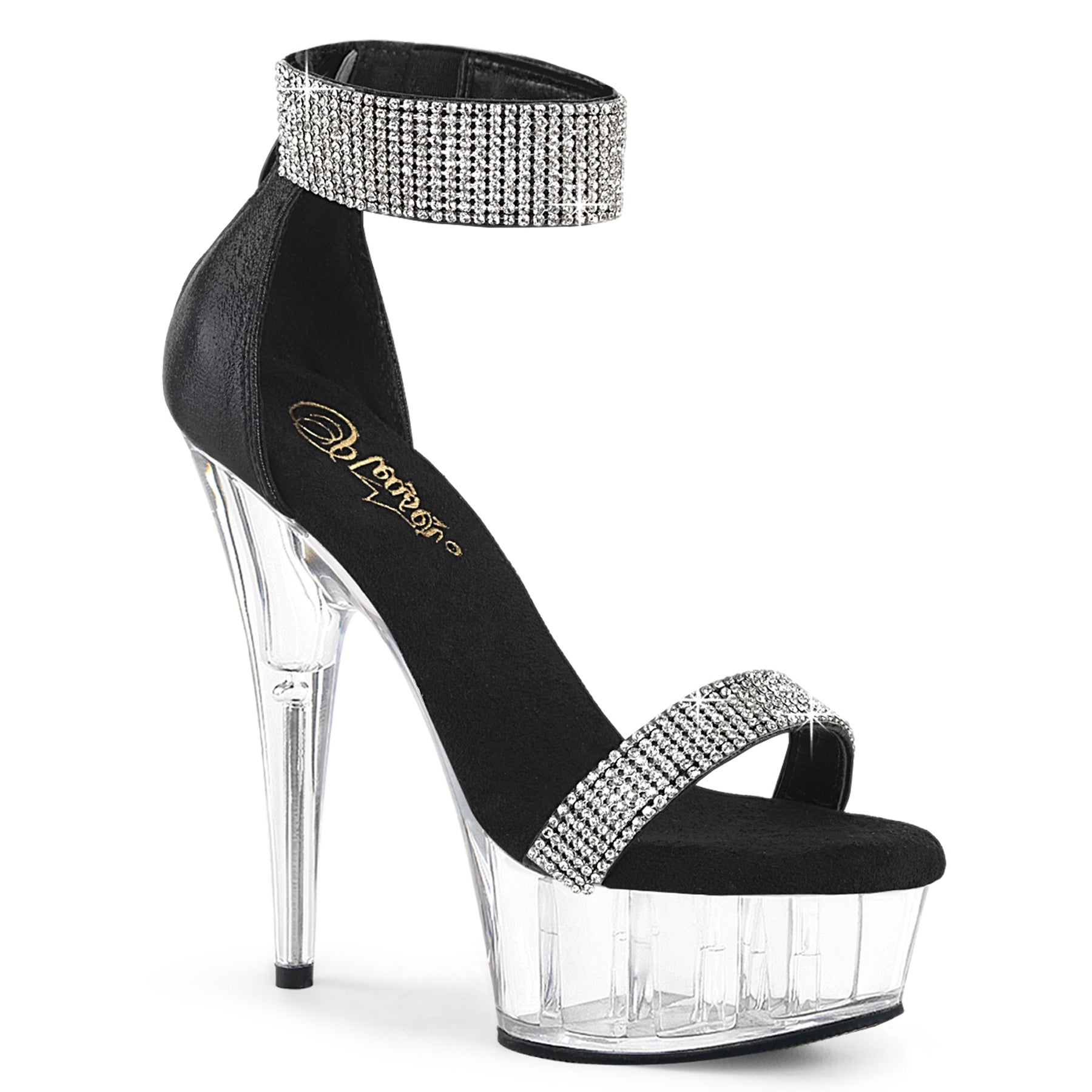 DELIGHT-641 Pleaser Black Fabric 6 Inch Pole Dance Platform Shoes