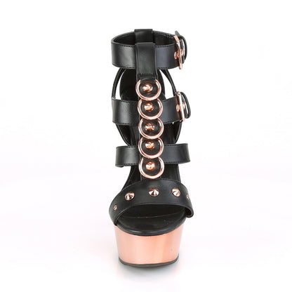 Pleaser DELIGHT-658 Black / Rose Gold Chrome Platform Sandals - 6 Inch Heels