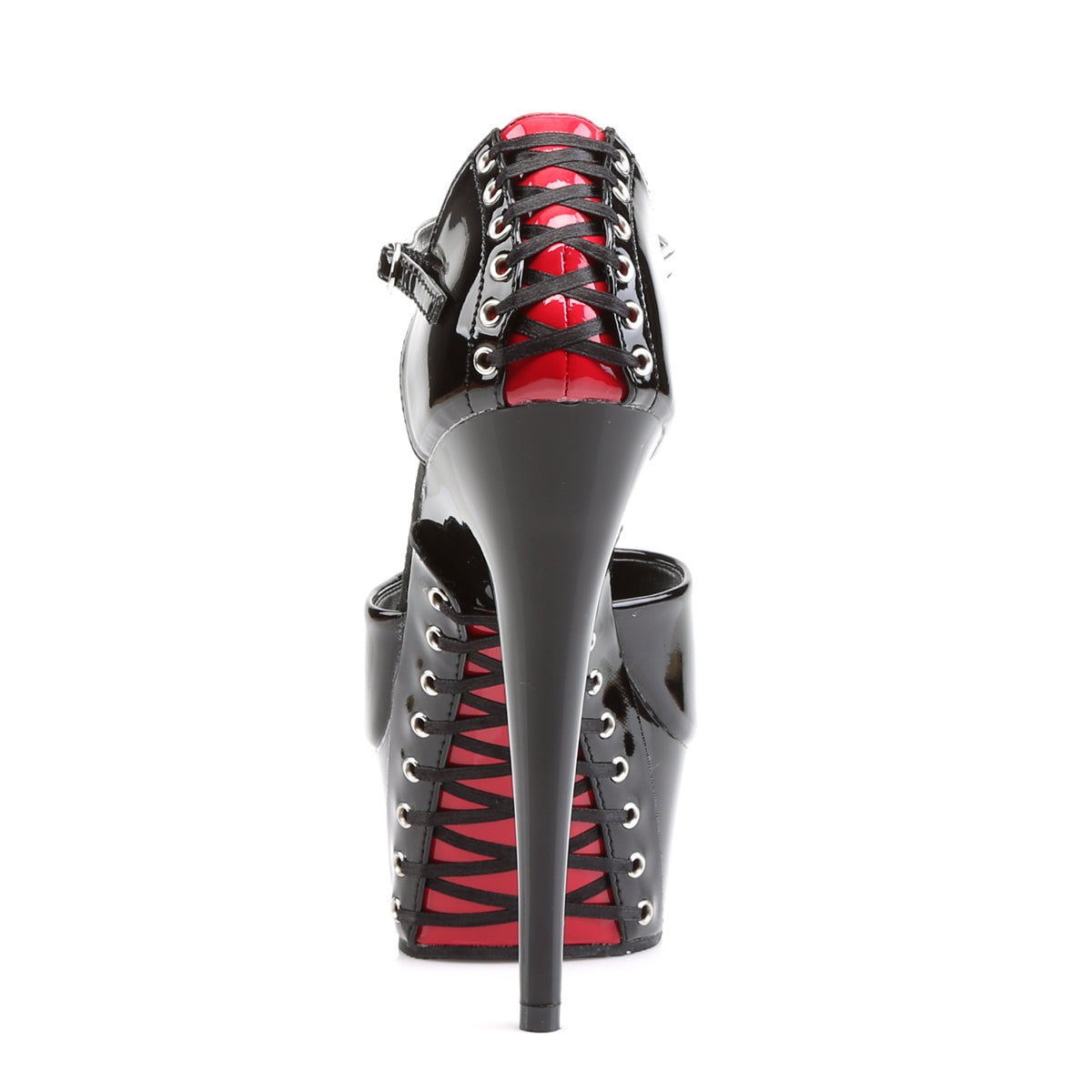 Pleaser DELIGHT-660FH Black-Red / Black Open Toe Platform Sandals - 6 Inch Heels