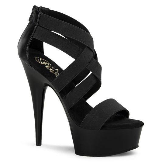 Pleaser DELIGHT-669 Black Elastic Band / Black Platform Sandals - 6 Inch Heels