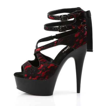 Pleaser DELIGHT-678LC Red -Lace / Black Matte Platform Sandals - 6 Inch Heels