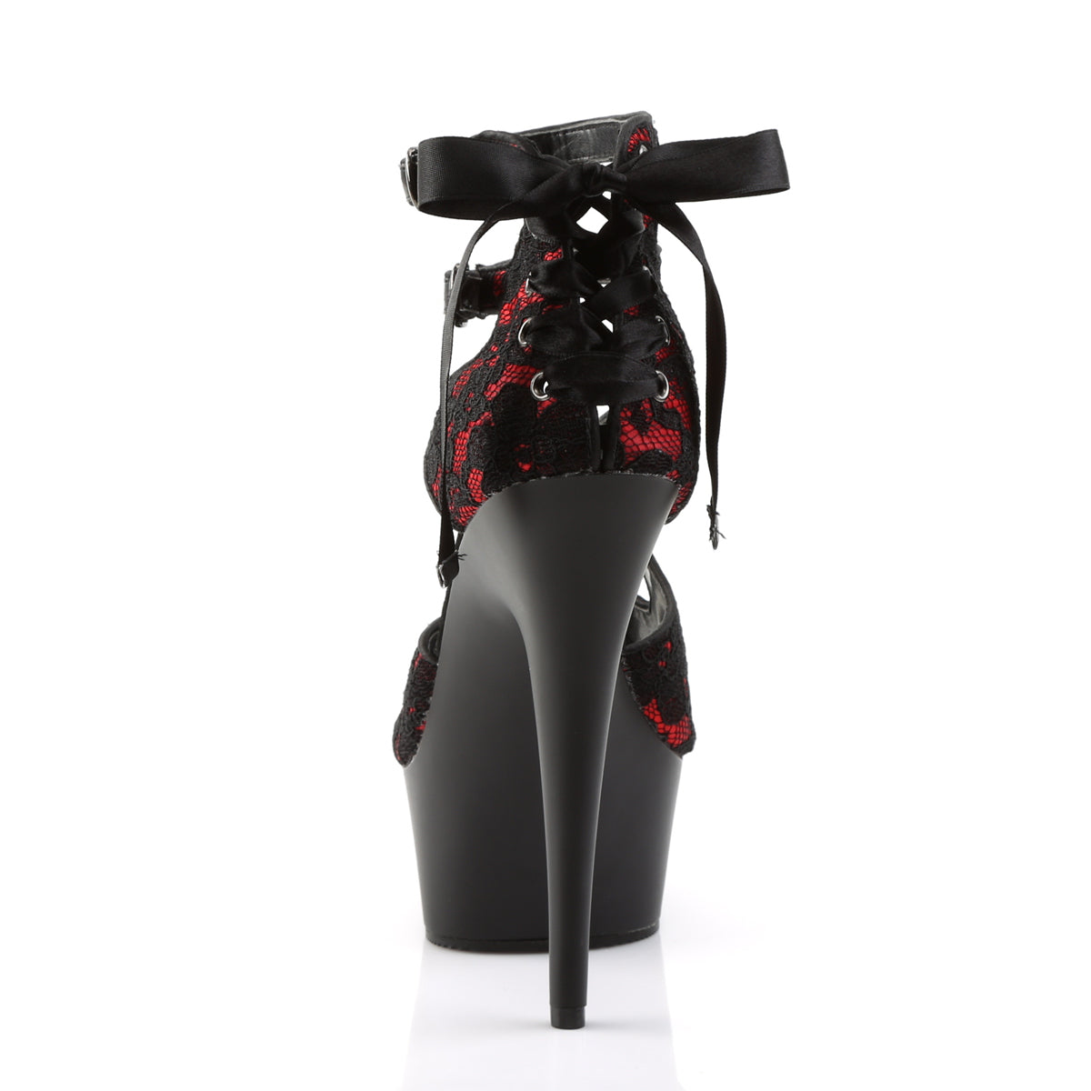 Pleaser DELIGHT-678LC Red -Lace / Black Matte Platform Sandals - 6 Inch Heels