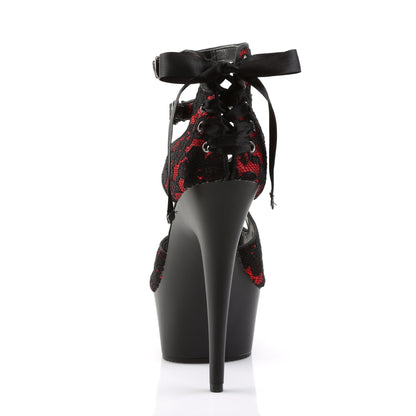Pleaser DELIGHT-678LC Red -Lace / Black Matte Platform Sandals - 6 Inch Heels