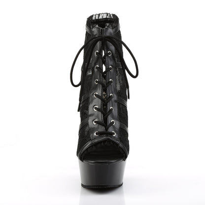 Pleaser DELIGHT-696LC Black -Lace / Black Lace-Up Open Toe Platform Boots - 6 Inch Heels