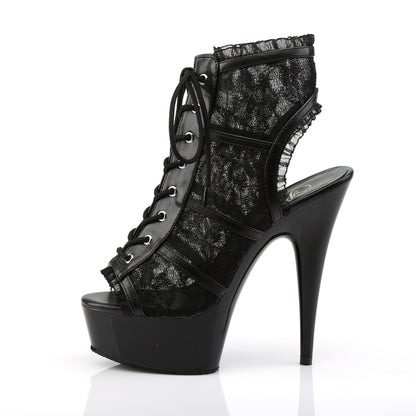 Pleaser DELIGHT-696LC Black -Lace / Black Lace-Up Open Toe Platform Boots - 6 Inch Heels