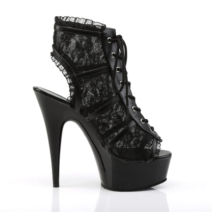 Pleaser DELIGHT-696LC Black -Lace / Black Lace-Up Open Toe Platform Boots - 6 Inch Heels