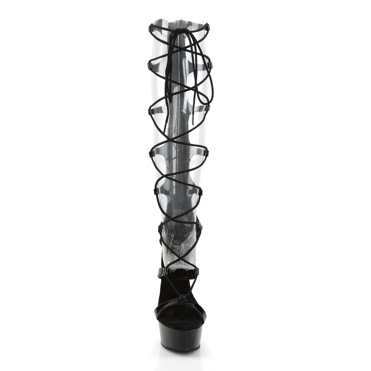 Pleaser DELIGHT-698 Black Lace-Up Open Toe Platform Boots - 6 Inch Heels