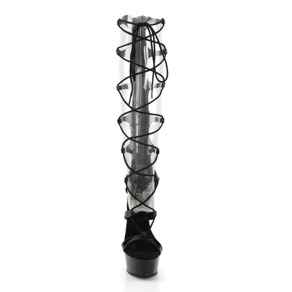 Pleaser DELIGHT-698 Black Lace-Up Open Toe Platform Boots - 6 Inch Heels