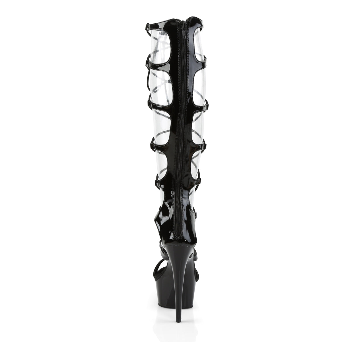 Pleaser DELIGHT-698 Black Lace-Up Open Toe Platform Boots - 6 Inch Heels