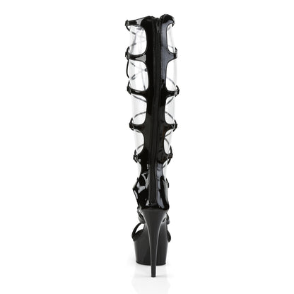 Pleaser DELIGHT-698 Black Lace-Up Open Toe Platform Boots - 6 Inch Heels