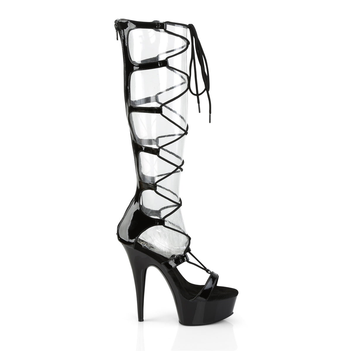 Pleaser DELIGHT-698 Black Lace-Up Open Toe Platform Boots - 6 Inch Heels