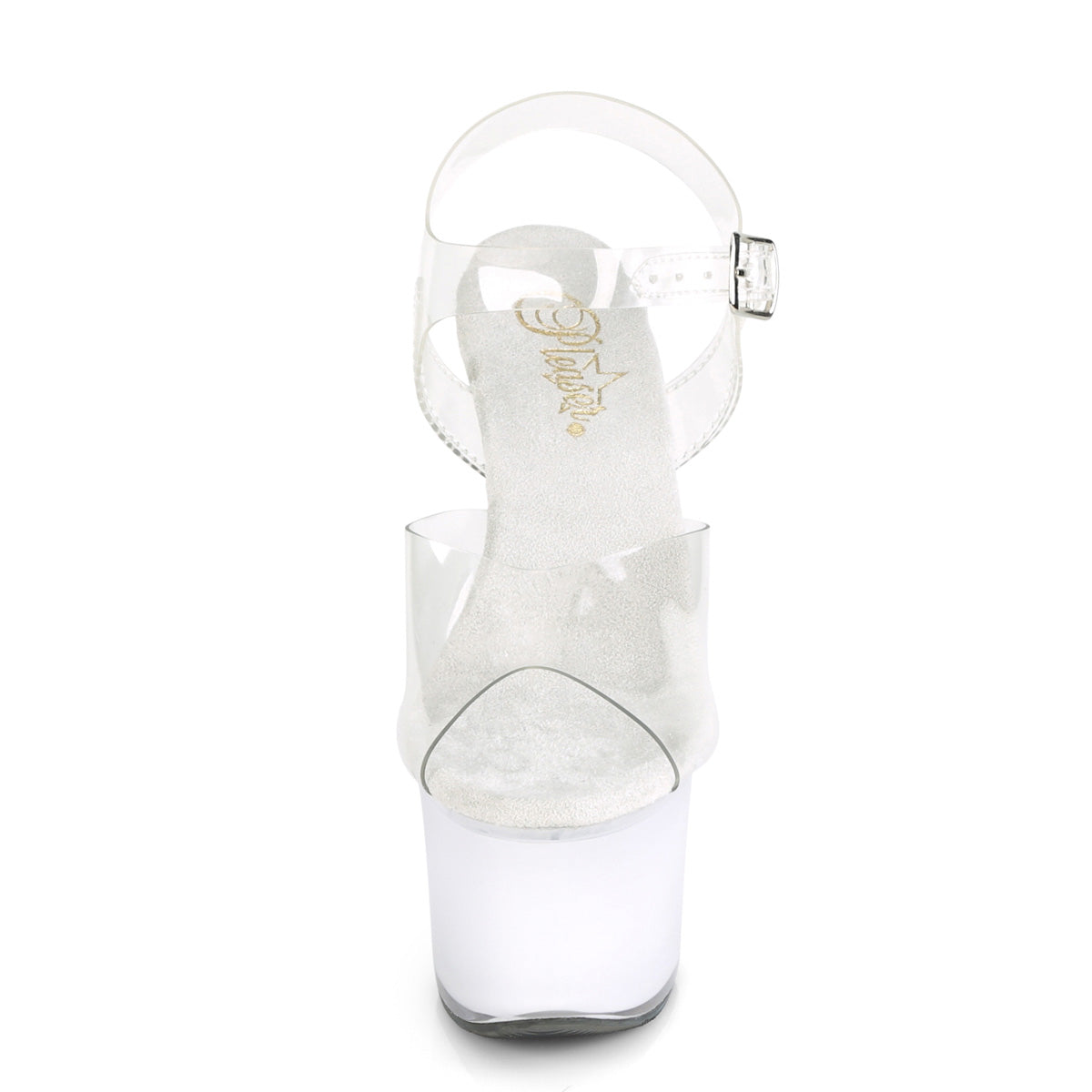 Pleaser DISCOLITE-708 Clear / White Glow Platform Sandals - 7 Inch Heels