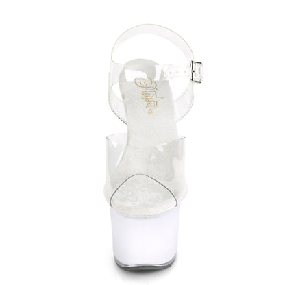 Pleaser DISCOLITE-708 Clear / White Glow Platform Sandals - 7 Inch Heels