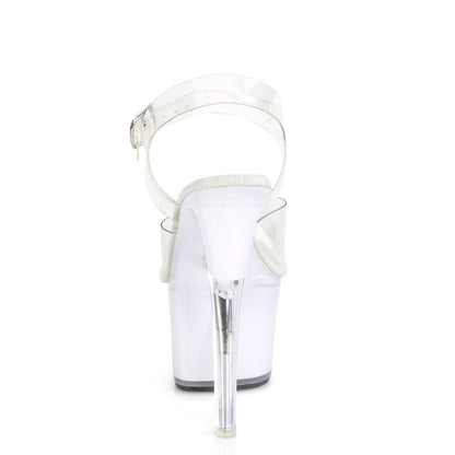 Pleaser DISCOLITE-708 Clear / White Glow Platform Sandals - 7 Inch Heels