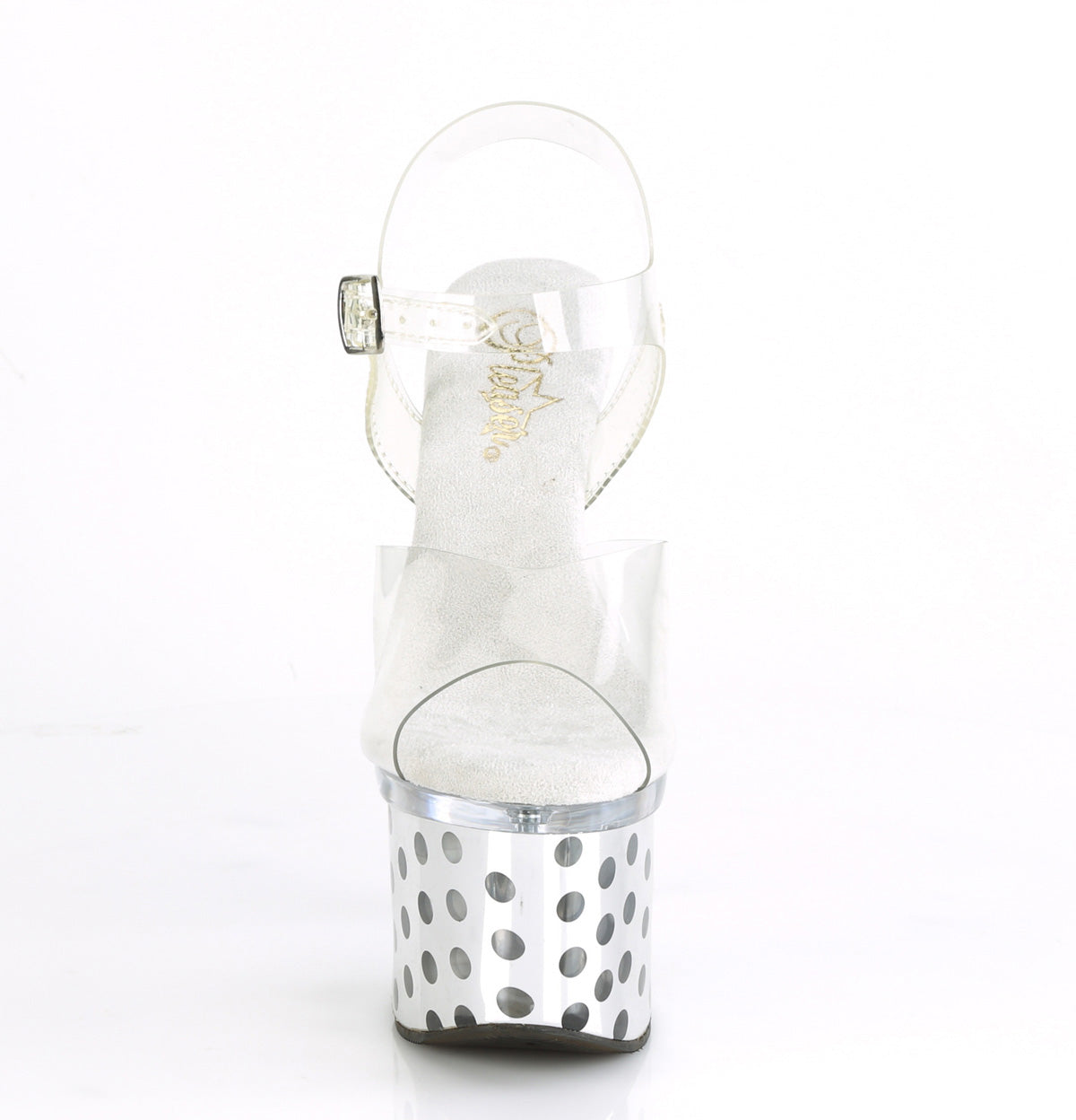 Pleaser DISCOLITE-708DOTS Clear / Silver Chrome Platform Sandals - 7 Inch Heels