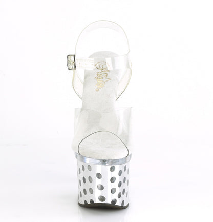 Pleaser DISCOLITE-708DOTS Clear / Silver Chrome Platform Sandals - 7 Inch Heels