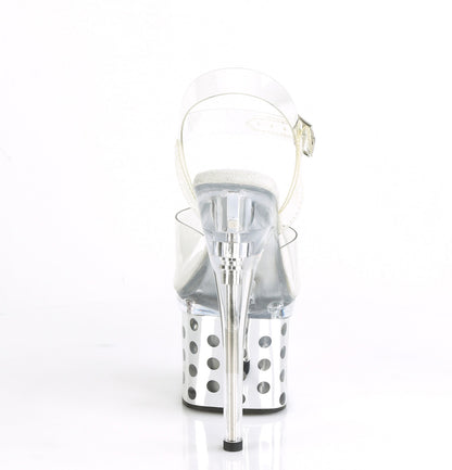 Pleaser DISCOLITE-708DOTS Clear / Silver Chrome Platform Sandals - 7 Inch Heels