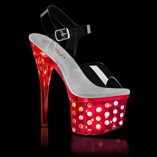 Pleaser DISCOLITE-708DOTS Clear / Silver Chrome Platform Sandals - 7 Inch Heels