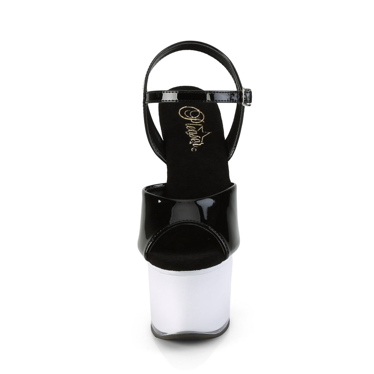 Pleaser DISCOLITE-709 Black / White Glow Platform Sandals - 7 Inch Heels