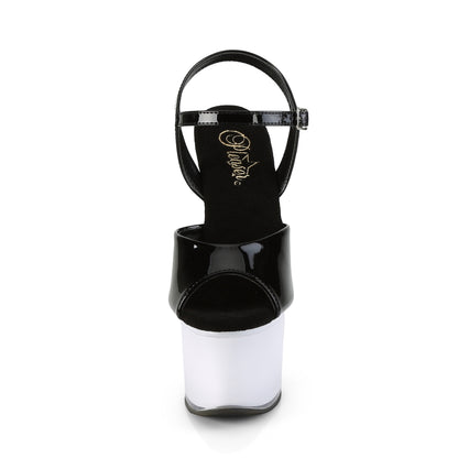 Pleaser DISCOLITE-709 Black / White Glow Platform Sandals - 7 Inch Heels
